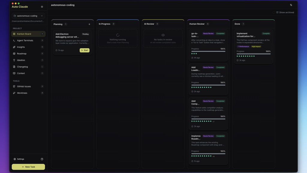 Auto Claude: framework autônomo de desenvolvimento de software com agentes de IA, automação completa de código e interface visual estilo Kanban