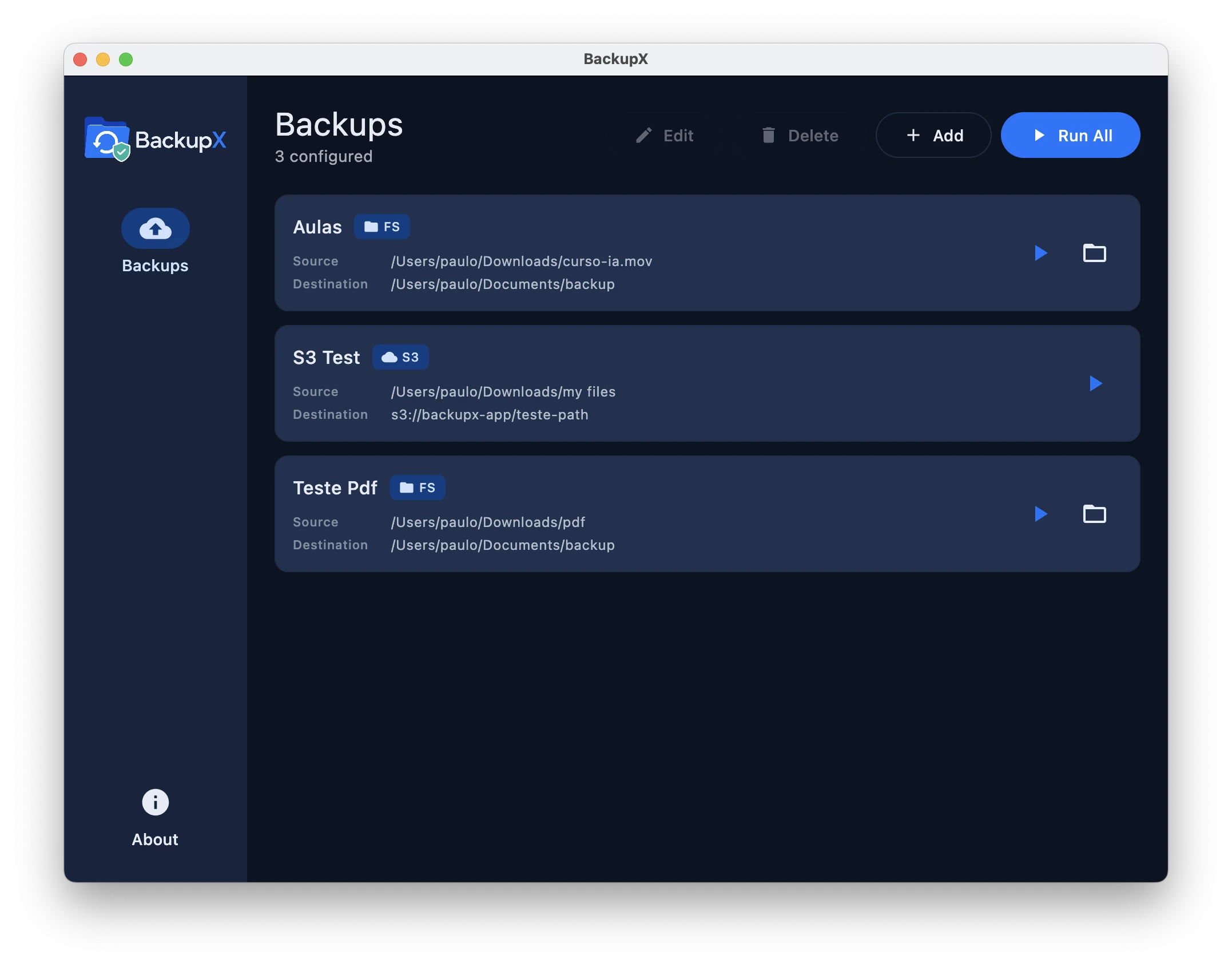 Backup X screenshot